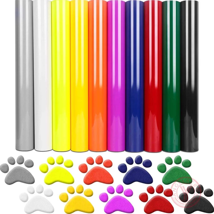 Solid Colors Puff Heat Transfer Vinyl (Black, Blue,Dark Green,Fluorescent Yellow,Orange,Purple,Red,Silver,White,Yellow,Pink)