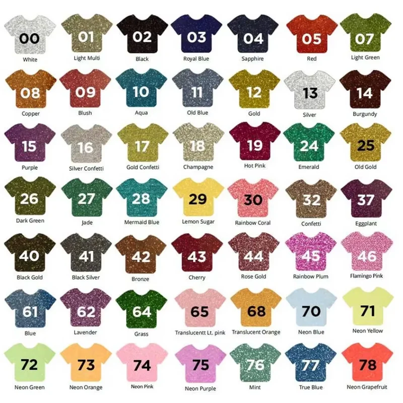 Glitter Heat Transfer Vinyl Color Range