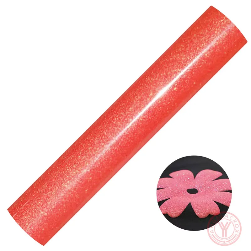 Fluorescent Red glitter puff htv