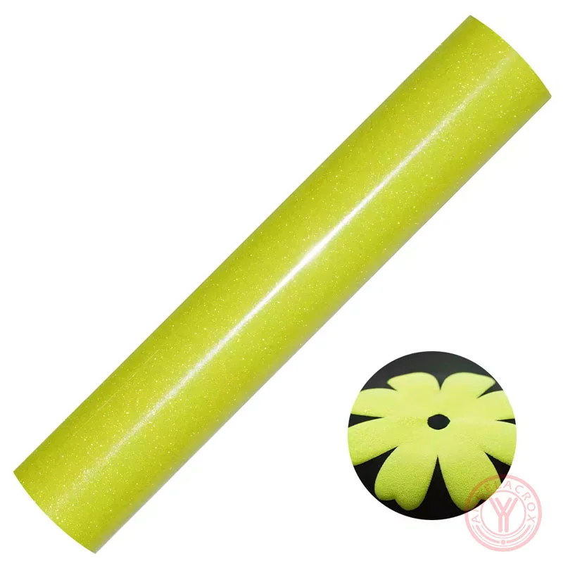 Fluorescent Yellow glitter puff htv