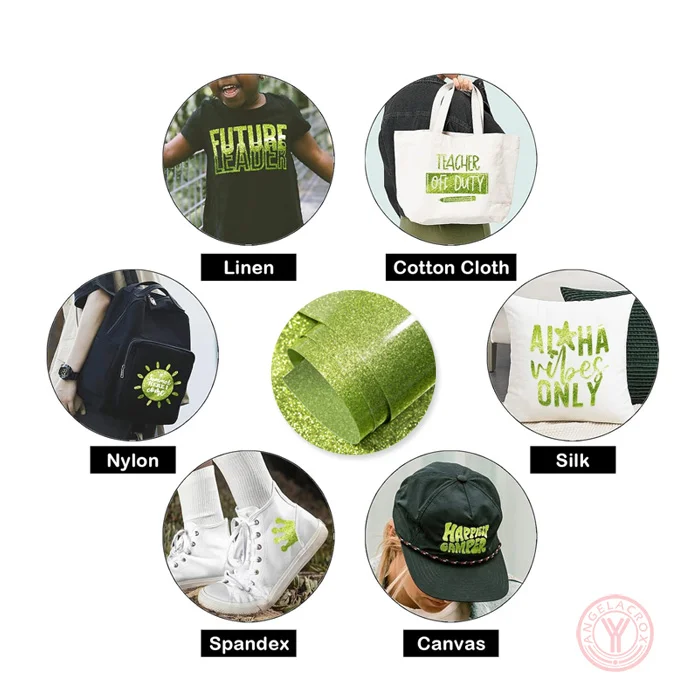 Applications of lime green glitter HTV
